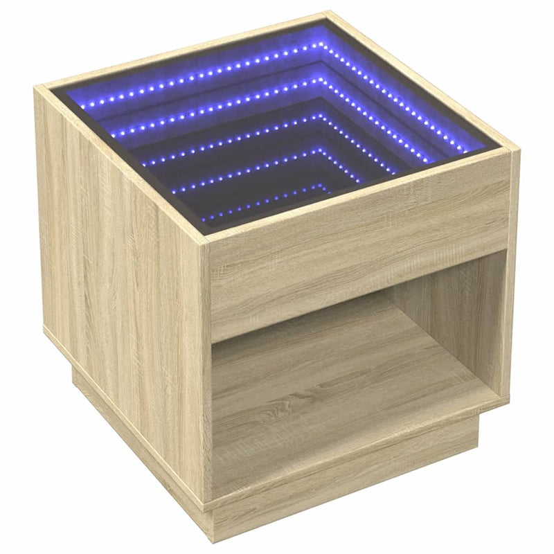 vidaXL sonoma tölgy végtelen hatású LED-es éjjeliszekrény 50x50x50 cm