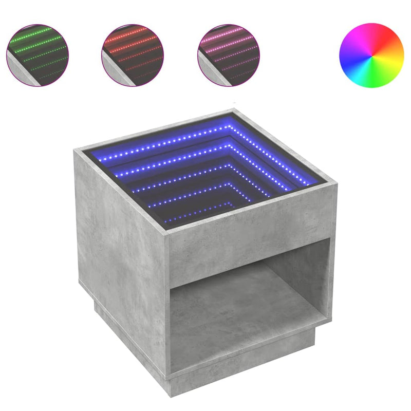 vidaXL betonszürke végtelen hatású LED-es éjjeliszekrény 50x50x50 cm