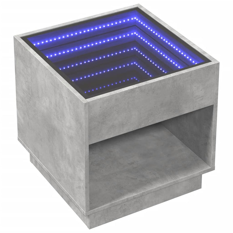 vidaXL betonszürke végtelen hatású LED-es éjjeliszekrény 50x50x50 cm