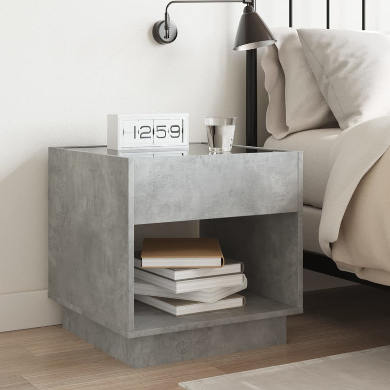 vidaXL betonszürke végtelen hatású LED-es éjjeliszekrény 50x50x50 cm