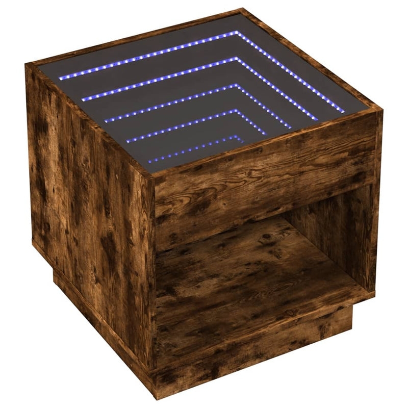 vidaXL füstös tölgy végtelen hatású LED-es éjjeliszekrény 50x50x50 cm