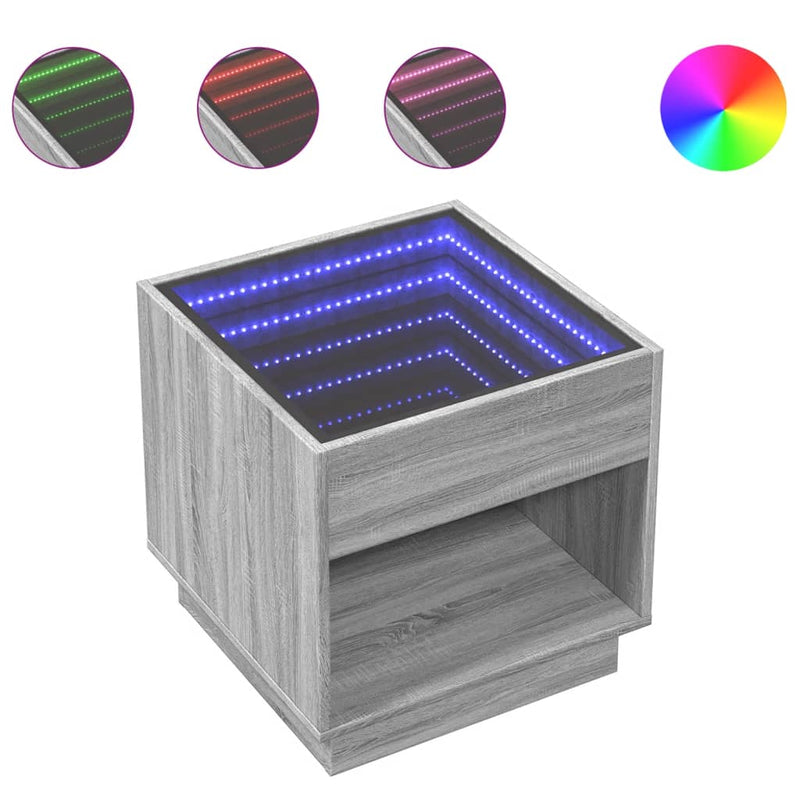 vidaXL szürke sonoma végtelen hatású LED-es éjjeliszekrény 50x50x50 cm