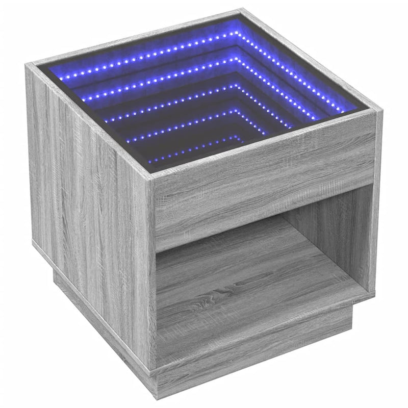 vidaXL szürke sonoma végtelen hatású LED-es éjjeliszekrény 50x50x50 cm