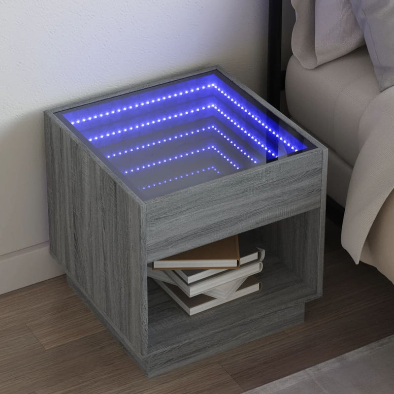 vidaXL szürke sonoma végtelen hatású LED-es éjjeliszekrény 50x50x50 cm