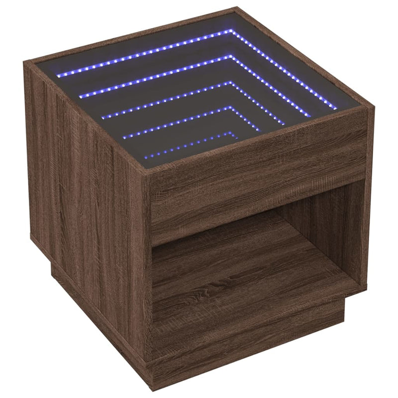 vidaXL barna tölgy végtelen hatású LED-es éjjeliszekrény 50x50x50 cm