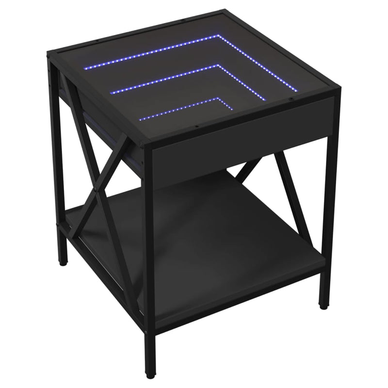 vidaXL fekete végtelen hatású LED-es éjjeliszekrény 40 x 40 x 49 cm