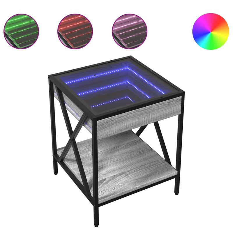 vidaXL szürke sonoma végtelen hatású LED-es éjjeliszekrény 40x40x49 cm