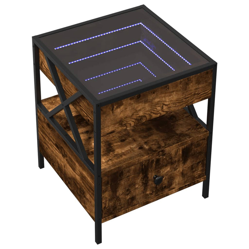 vidaXL füstös tölgy végtelen hatású LED-es éjjeliszekrény 40x40x51 cm
