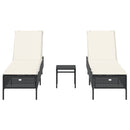 vidaXL 3 részes fekete polyrattan napozóágy szett párnával