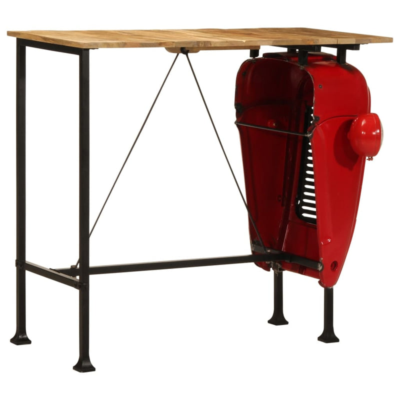 vidaXL piros és barna tömör mangófa traktor bárasztal 55x120x107 cm