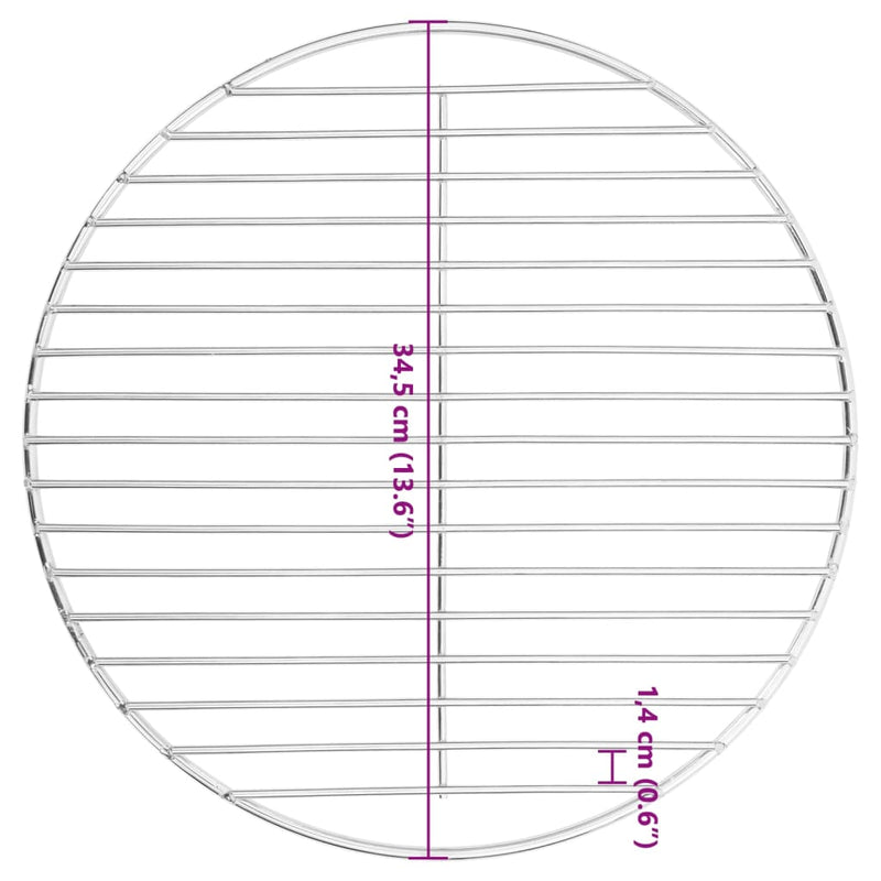 vidaXL kerek 304 rozsdamentes acél BBQ grillrács Ø34,5 cm