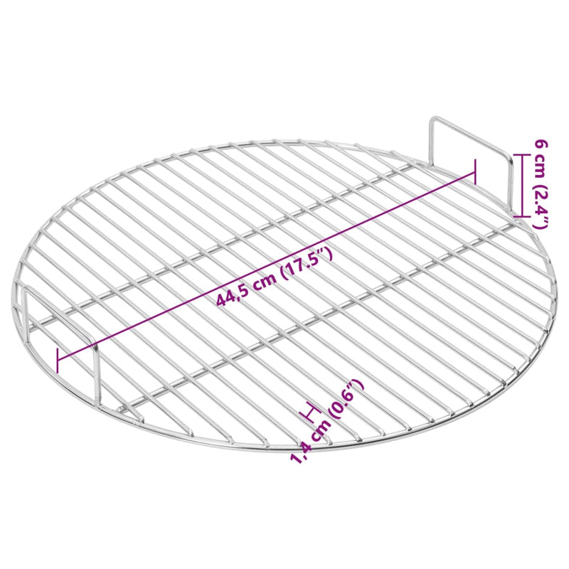 vidaXL kerek 304 rozsdamentes acél BBQ grillrács fogantyúval Ø44,5 cm