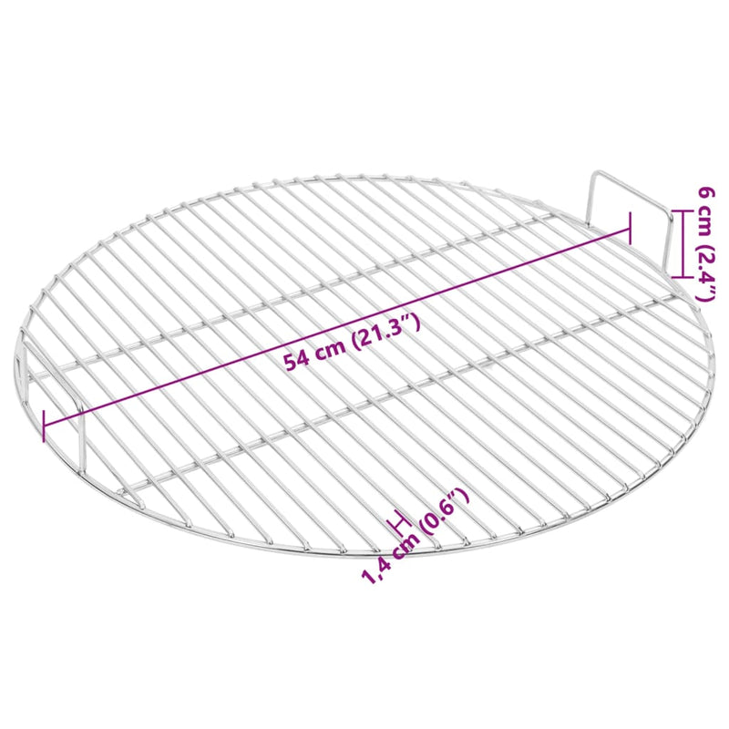 vidaXL kerek 304 rozsdamentes acél BBQ grillrács fogantyúval Ø54 cm