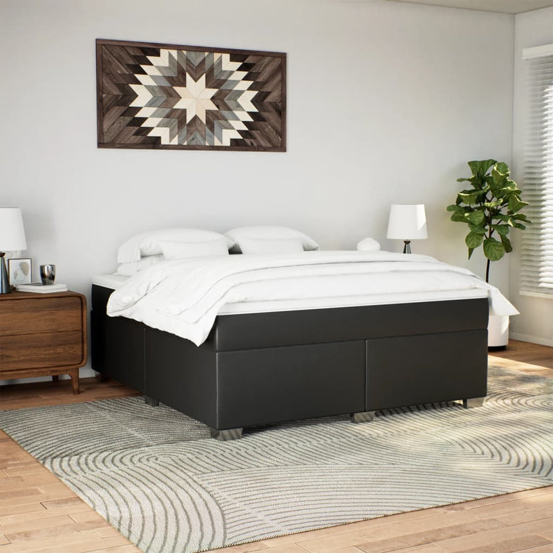 vidaXL fekete műbőr rugós ágy matraccal 180 x 200 cm