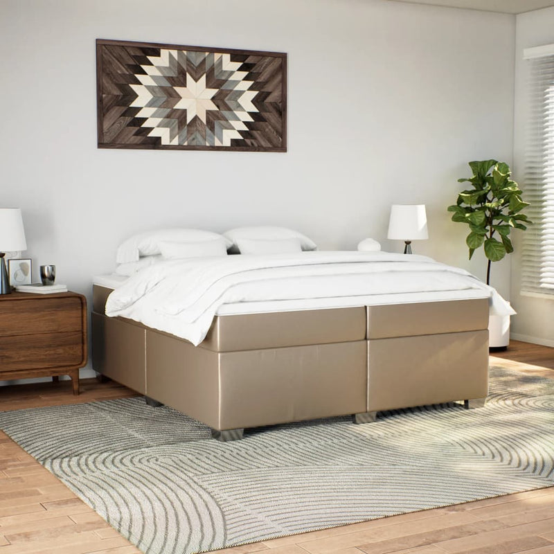 vidaXL cappuccino színű műbőr rugós ágy matraccal 200 x 200 cm