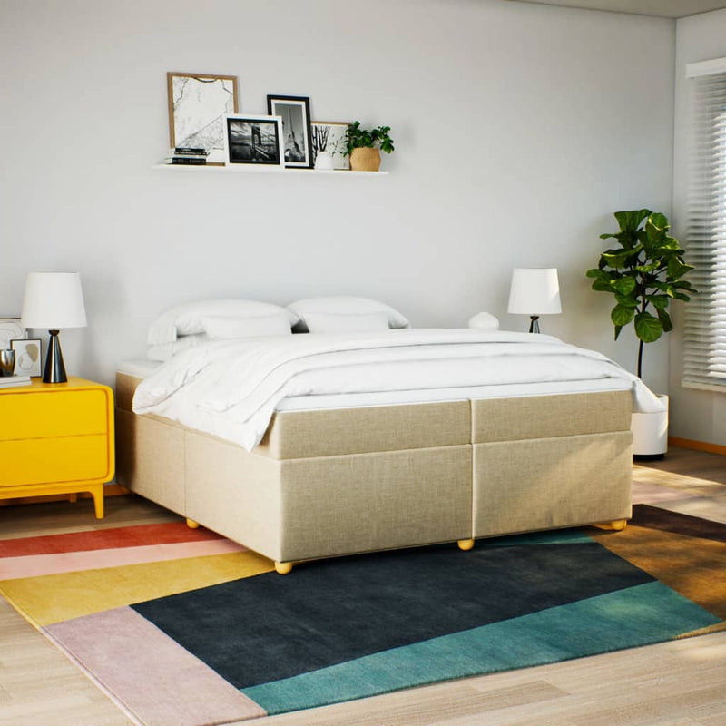 vidaXL krémszínű szövet rugós ágy matraccal 200 x 200 cm