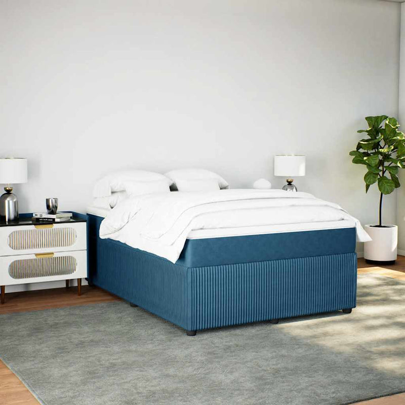 vidaXL sötétkék bársony rugós ágy matraccal 160x200 cm