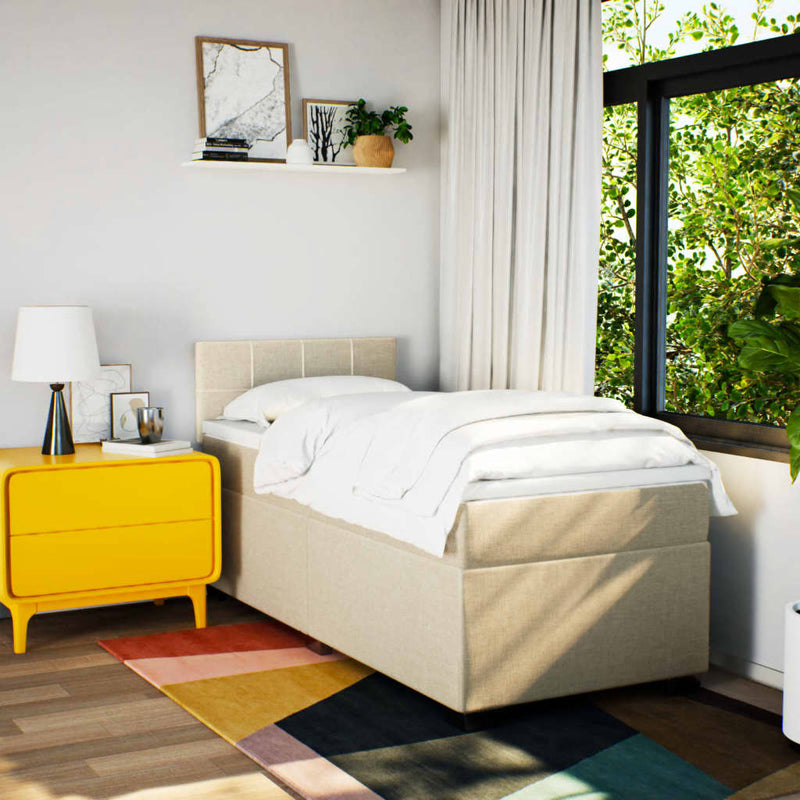 vidaXL krémszínű szövet rugós ágy matraccal 90 x 190 cm