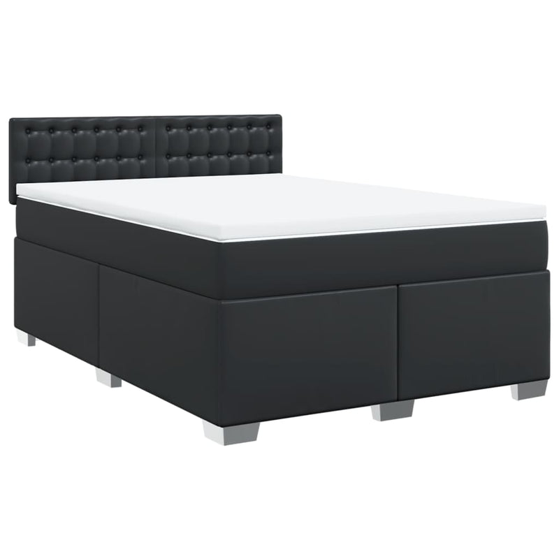 vidaXL fekete műbőr rugós ágy matraccal 140 x 190 cm