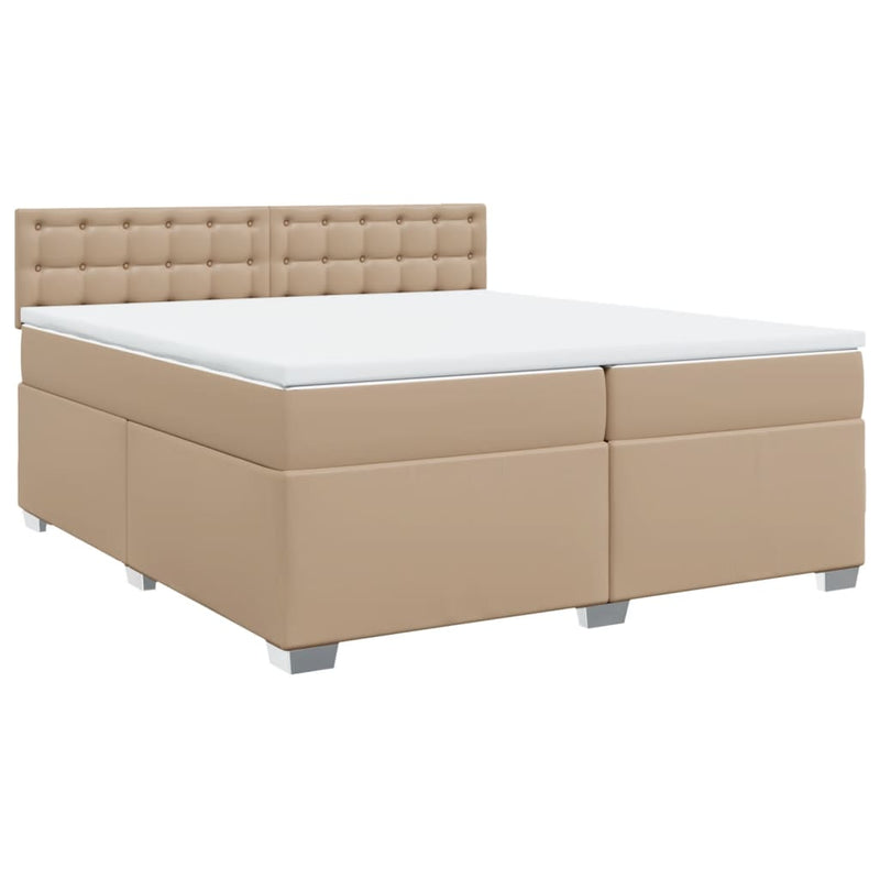 vidaXL cappuccino színű műbőr rugós ágy matraccal 200 x 200 cm
