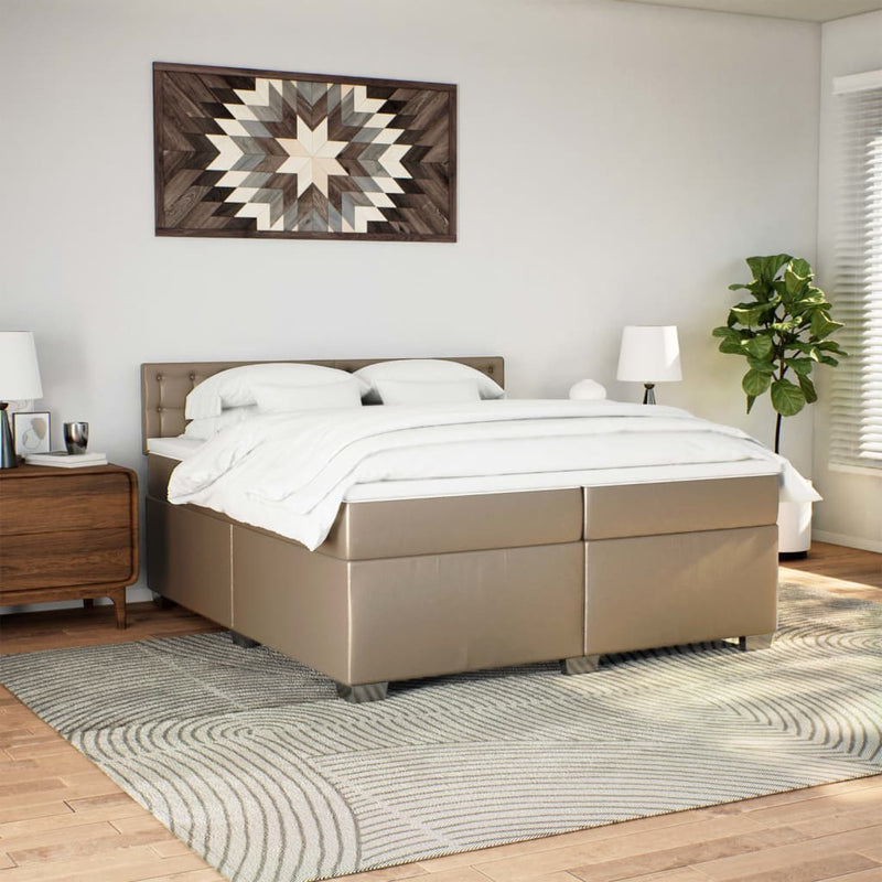 vidaXL cappuccino színű műbőr rugós ágy matraccal 200 x 200 cm