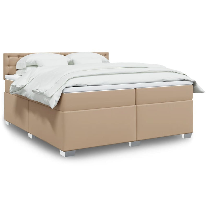 vidaXL cappuccino színű műbőr rugós ágy matraccal 200 x 200 cm