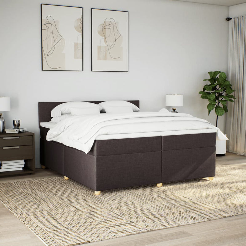 vidaXL sötétbarna szövet rugós ágy matraccal 200 x 200 cm