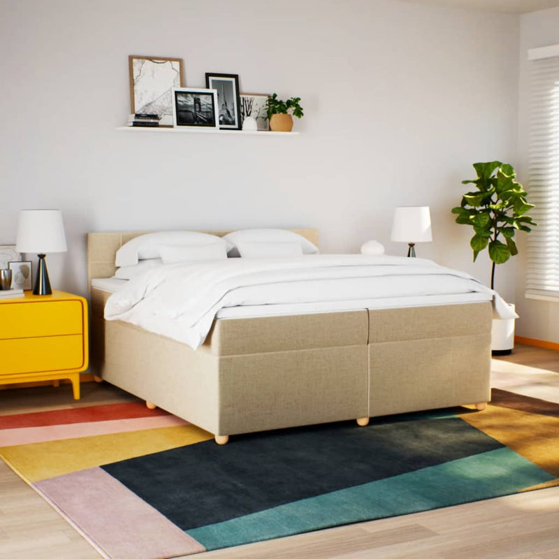 vidaXL krémszínű szövet rugós ágy matraccal 200 x 200 cm