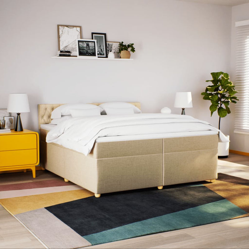 vidaXL krémszínű szövet rugós ágy matraccal 200 x 200 cm
