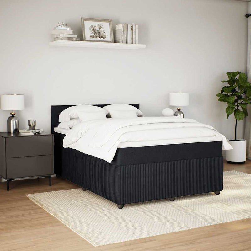 vidaXL fekete bársony rugós ágy matraccal 140x200 cm