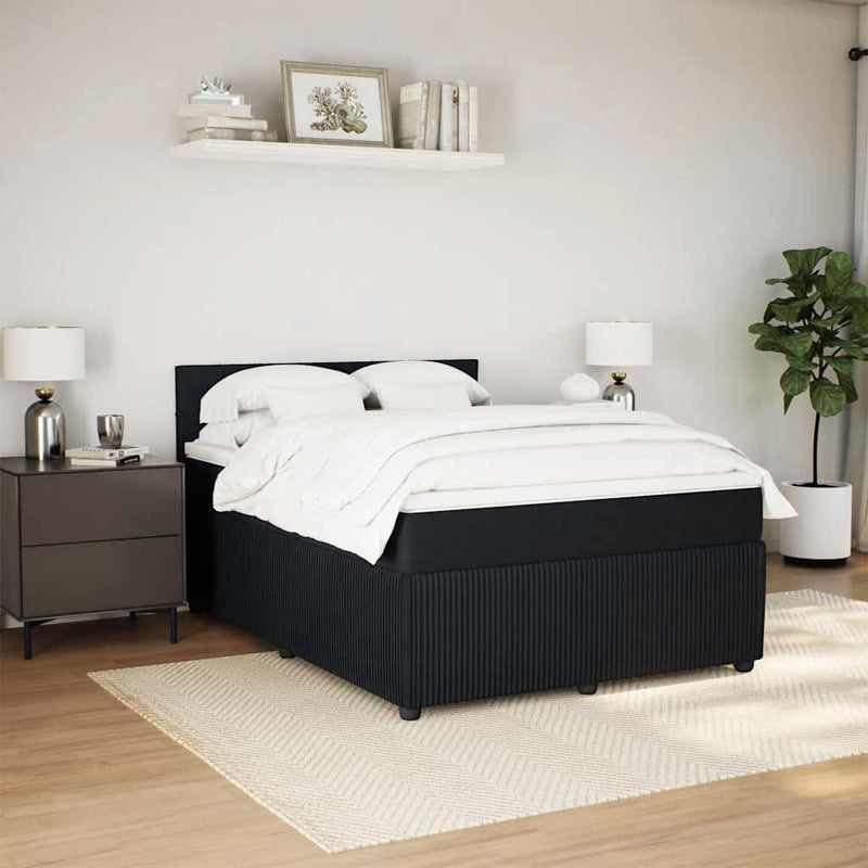 vidaXL fekete bársony rugós ágy matraccal 140x200 cm