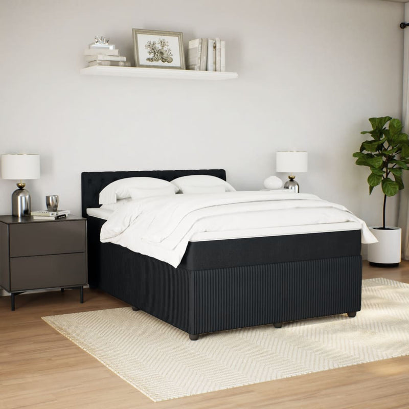 vidaXL fekete bársony rugós ágy matraccal 140x200 cm