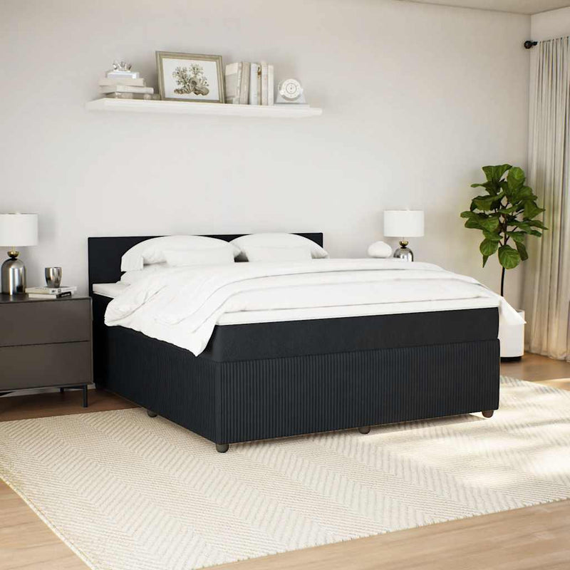 vidaXL fekete bársony rugós ágy matraccal 180x200 cm