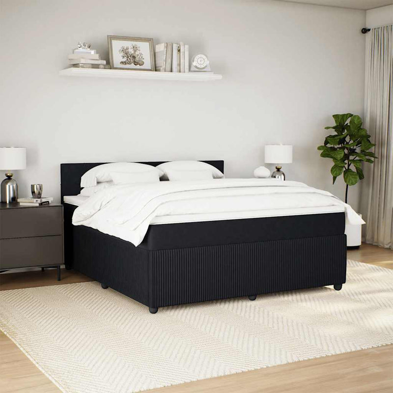 vidaXL fekete bársony rugós ágy matraccal 180x200 cm