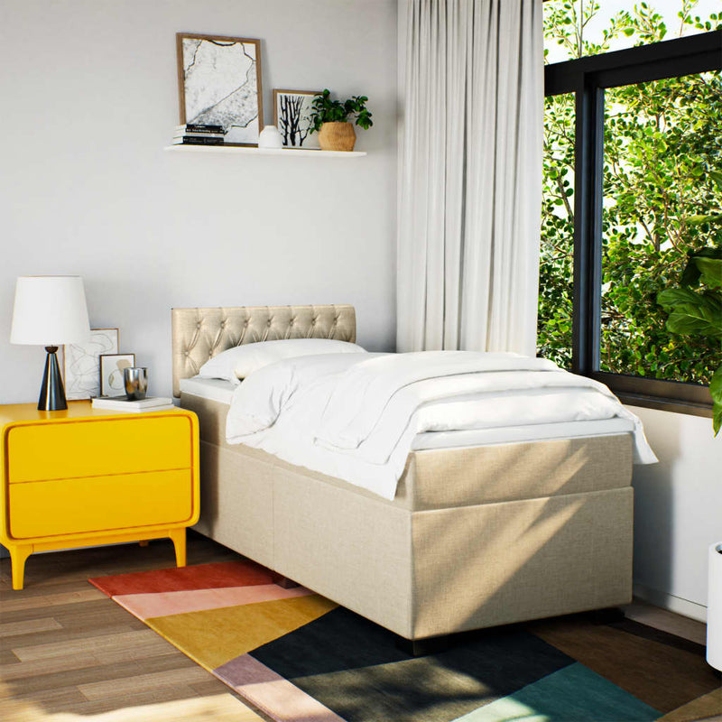 vidaXL krémszínű szövet rugós ágy matraccal 80 x 200 cm