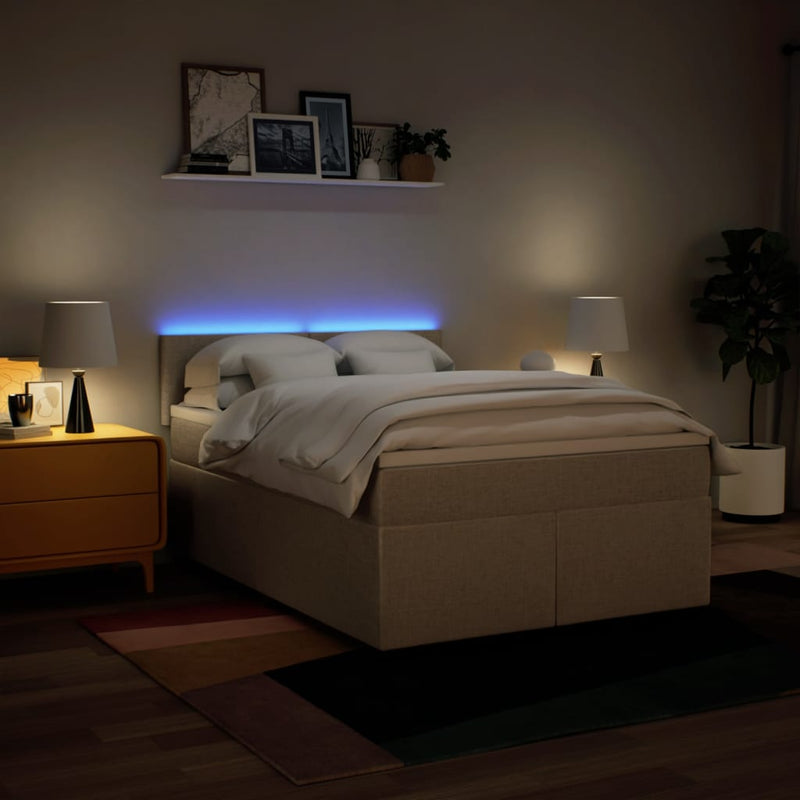 vidaXL krémszínű szövet rugós ágy matraccal 160 x 200 cm