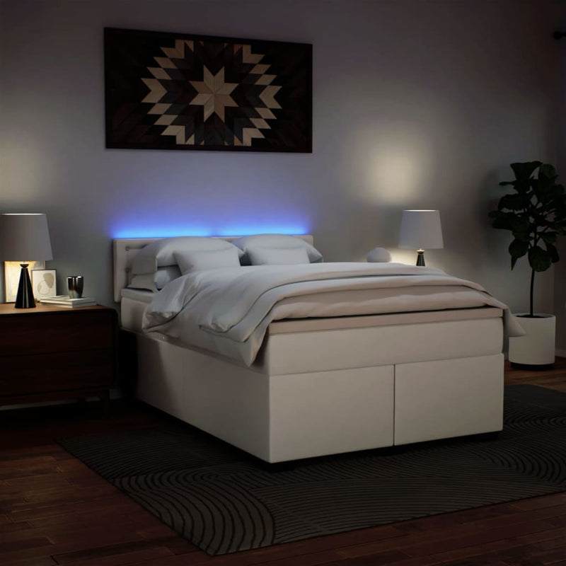 vidaXL fehér műbőr rugós ágy matraccal 160 x 200 cm