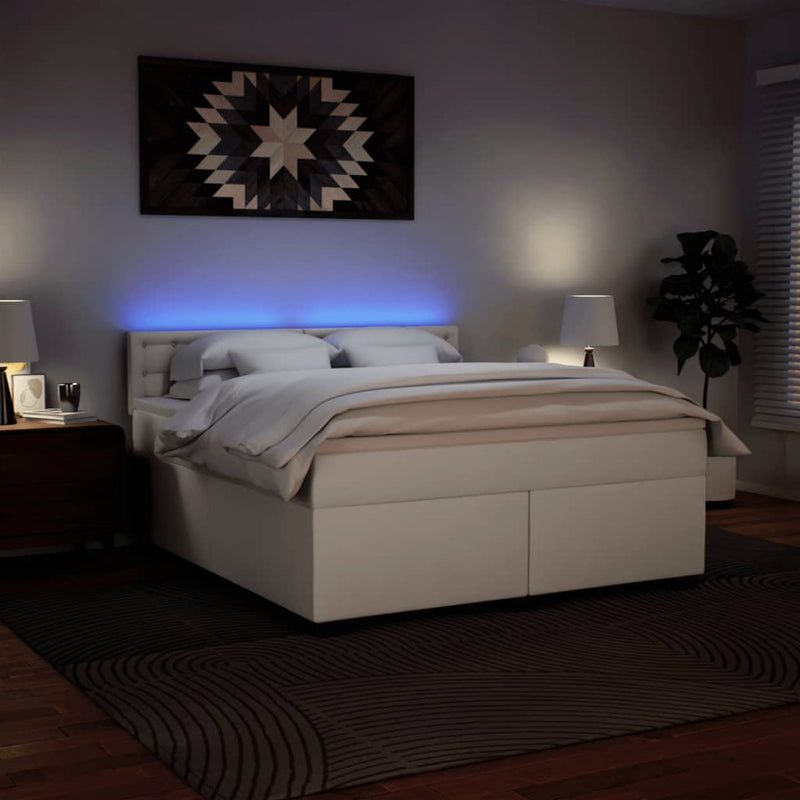 vidaXL fehér műbőr rugós ágy matraccal 180 x 200 cm