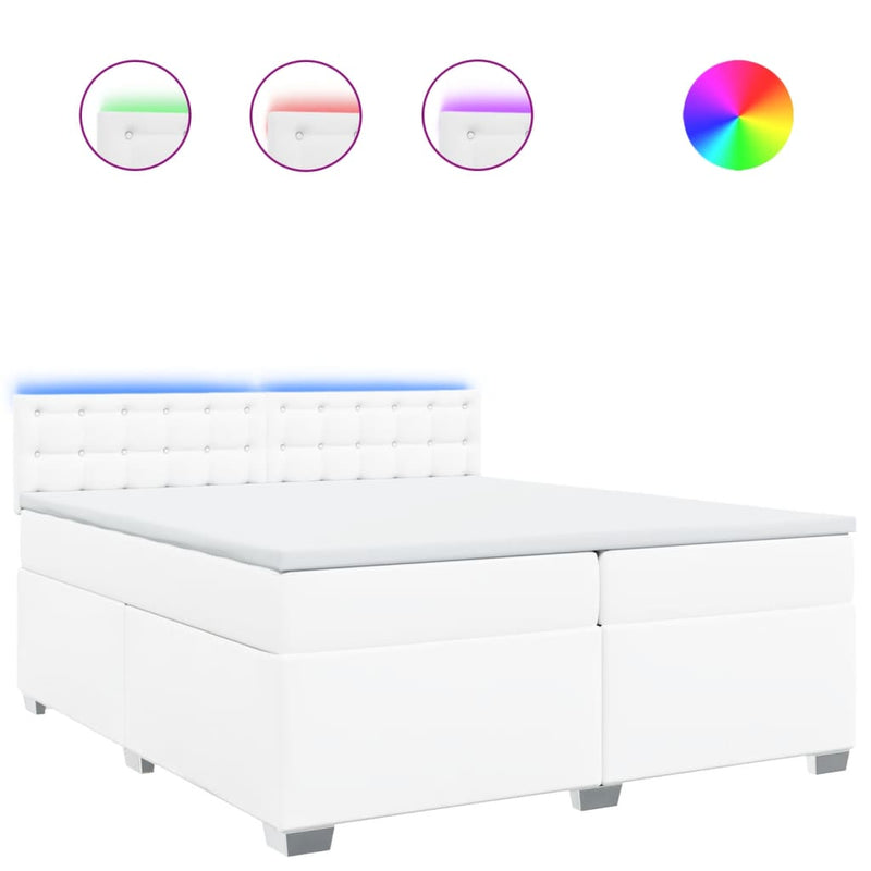 vidaXL fehér műbőr rugós ágy matraccal 200 x 200 cm