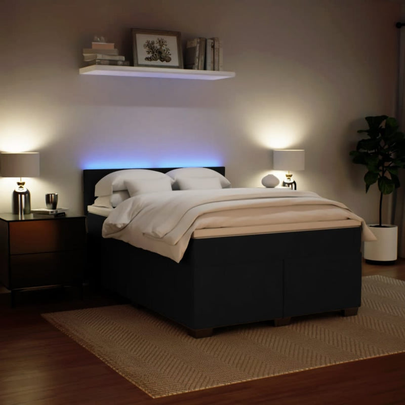 vidaXL fekete bársony rugós ágy matraccal 140x200 cm