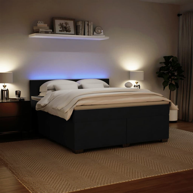 vidaXL fekete bársony rugós ágy matraccal 180x200 cm