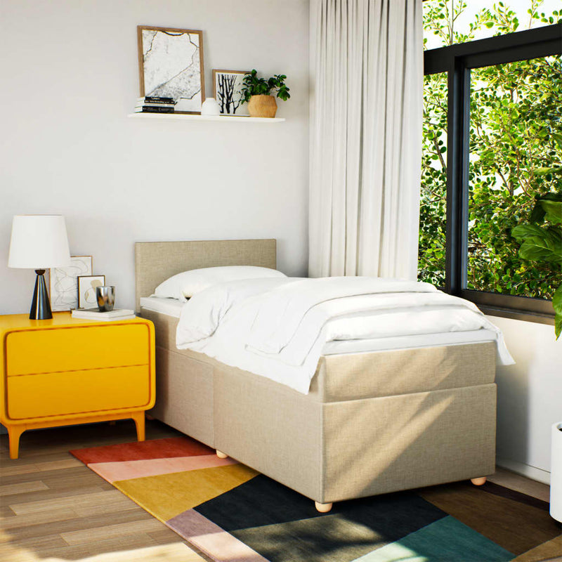 vidaXL krémszínű szövet rugós ágy matraccal 100 x 200 cm