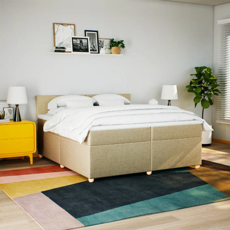 vidaXL krémszínű szövet rugós ágy matraccal 200 x 200 cm