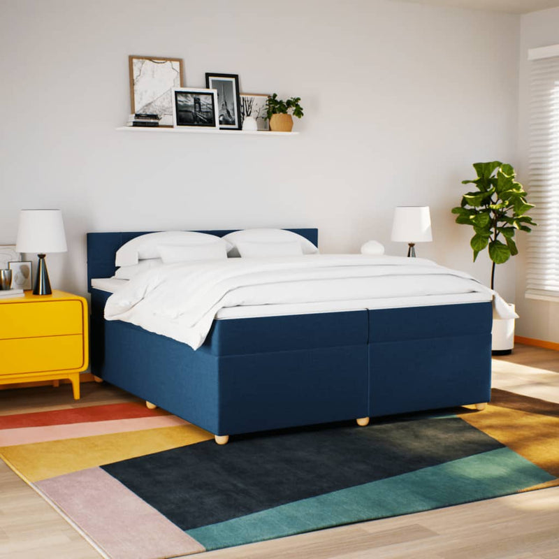 vidaXL kék szövet rugós ágy matraccal 200 x 200 cm