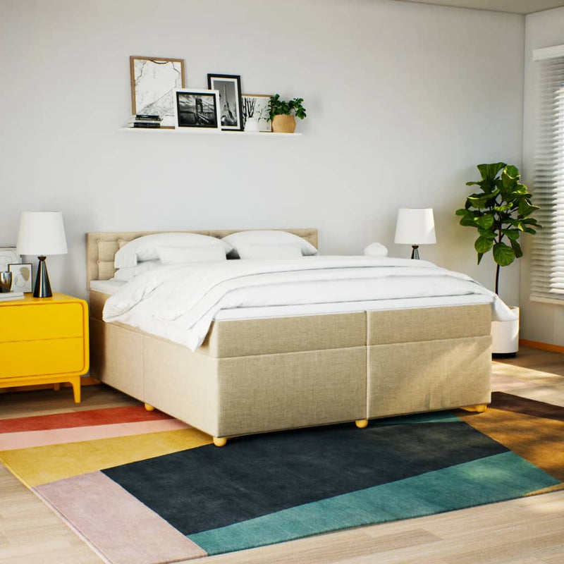 vidaXL krémszínű szövet rugós ágy matraccal 200 x 200 cm
