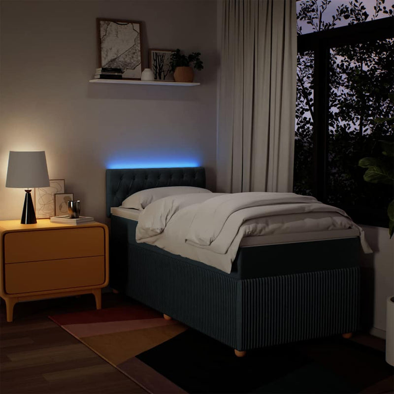 vidaXL kék szövet rugós ágy matraccal 90 x 190 cm