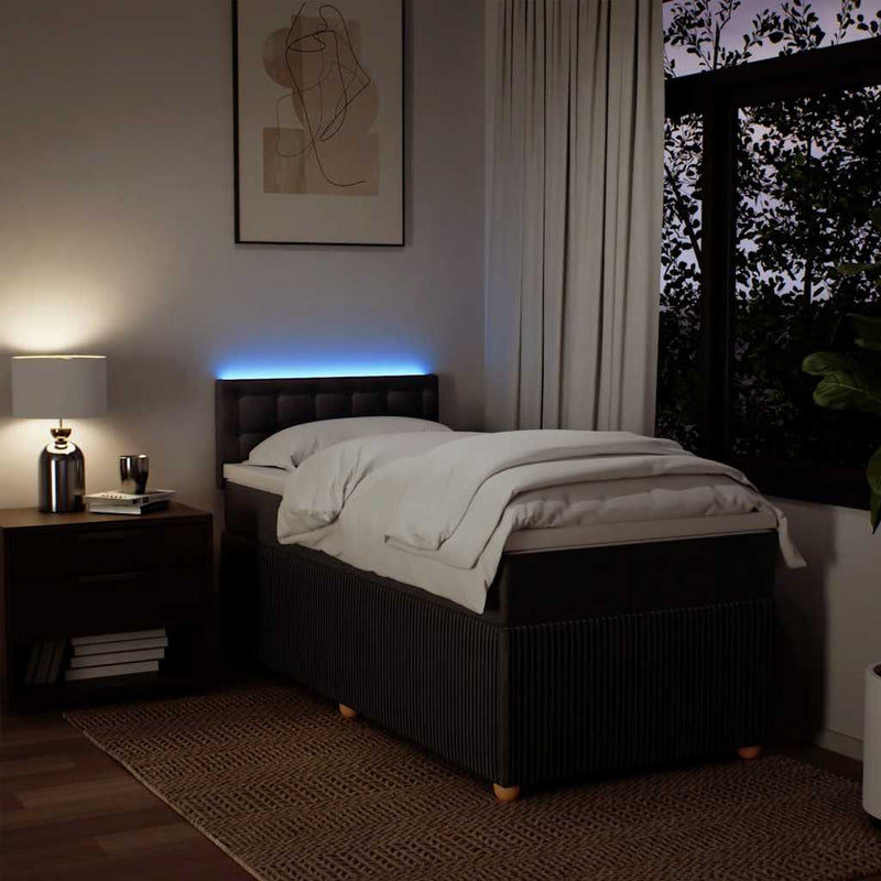 vidaXL sötétbarna szövet rugós ágy matraccal 90 x 190 cm