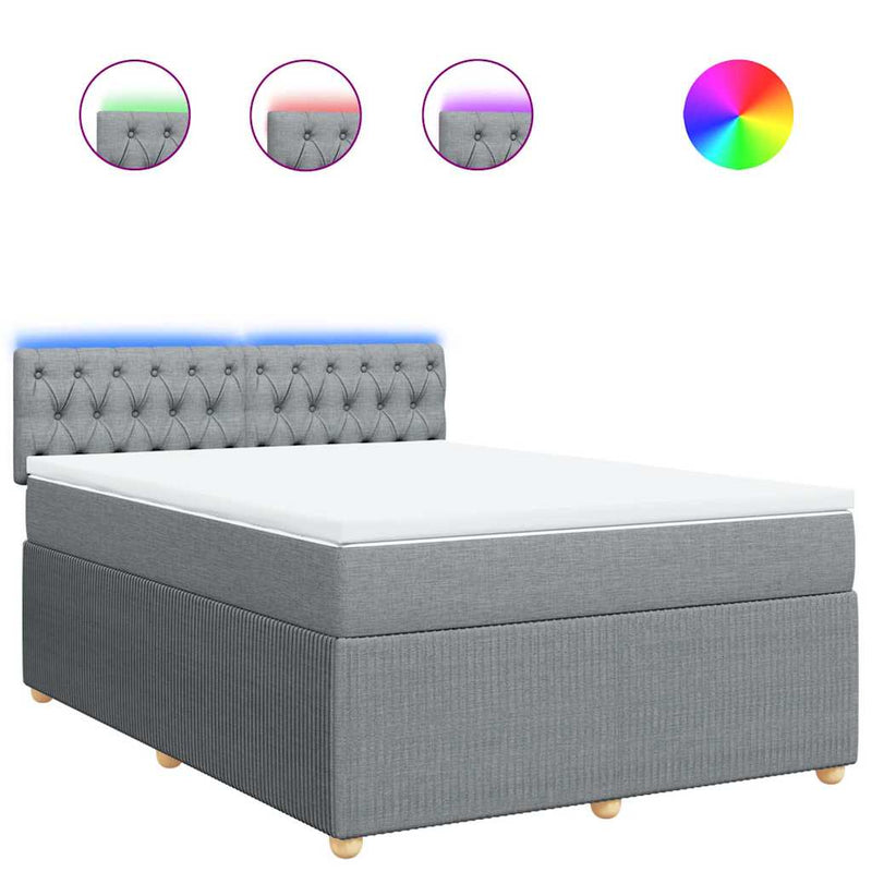 vidaXL világosszürke szövet rugós ágy matraccal 140 x 190 cm