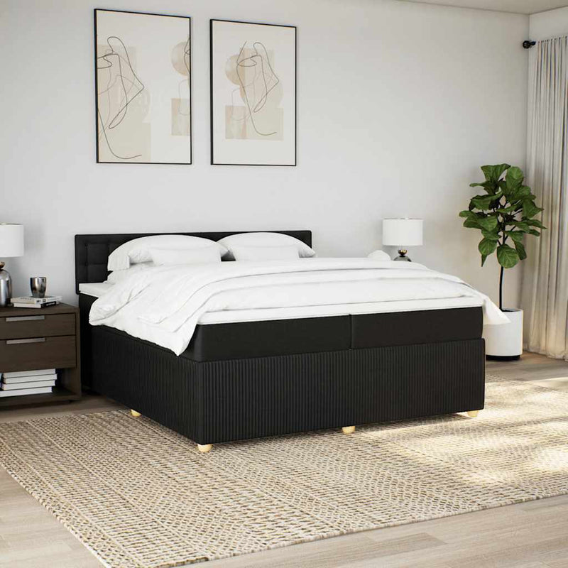 vidaXL fekete szövet rugós ágy matraccal 200 x 200 cm