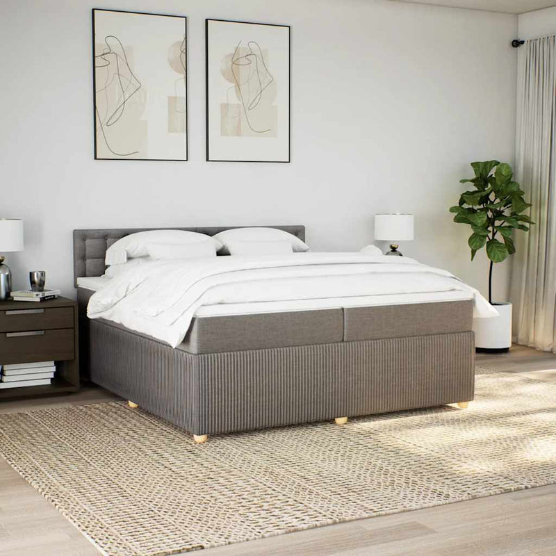 vidaXL tópszínű szövet rugós ágy matraccal 200 x 200 cm